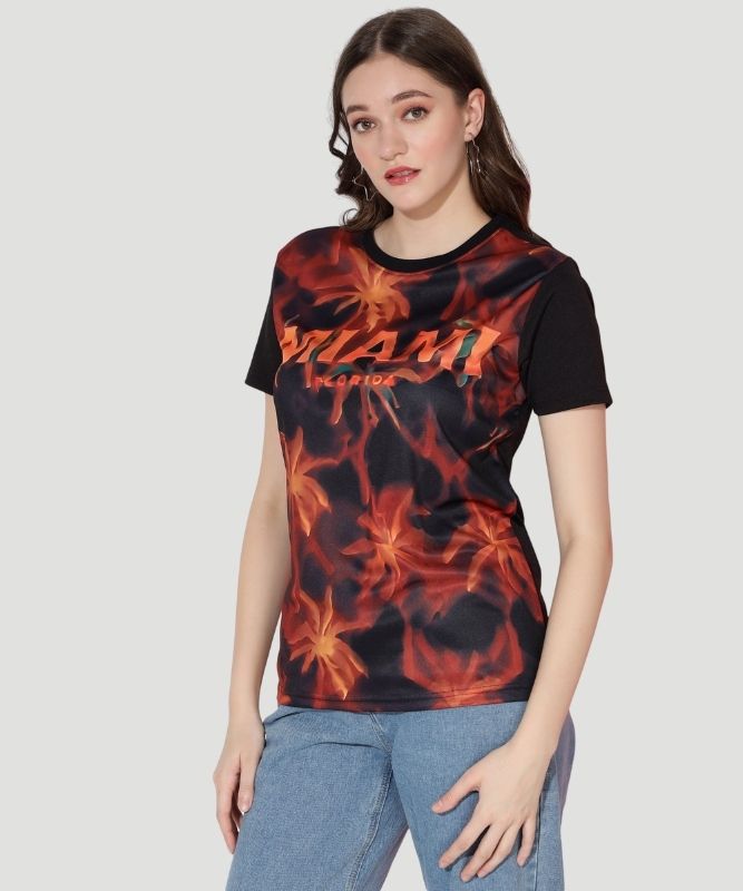 Women's Black Graphic Print Half Sleeves Regular Fit T-Shirt
