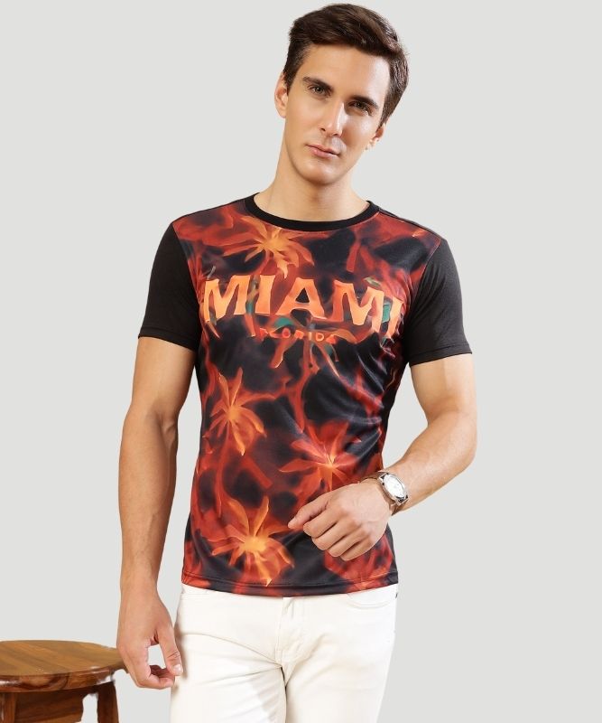 Men's Black Graphic Print Half Sleeves Regular Fit T-Shirt