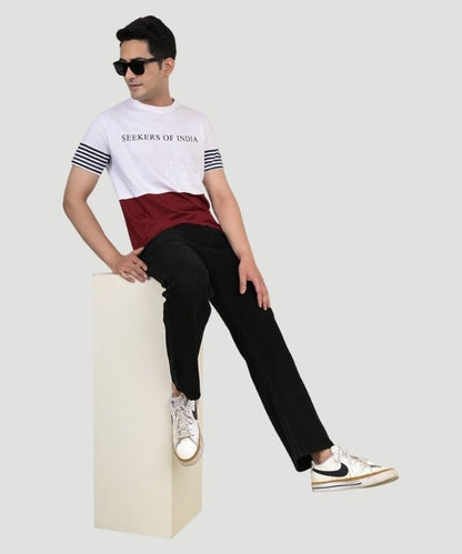 Men Colorblock Crew Neck Pure Cotton Multicolor T-Shirt